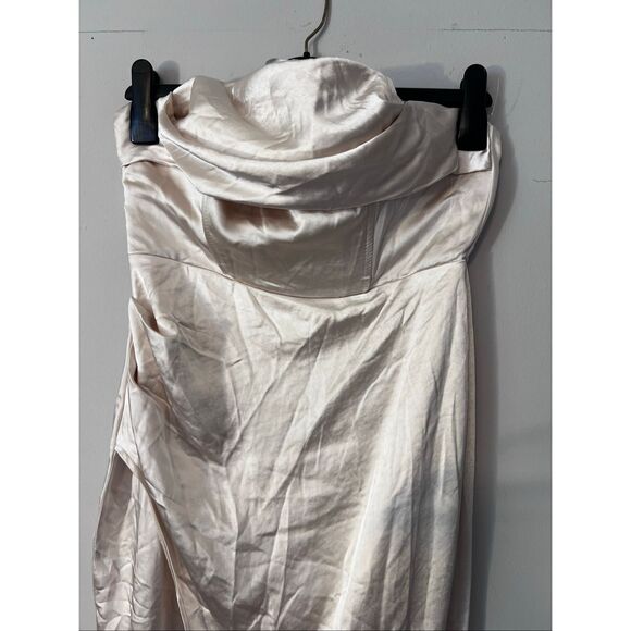 NWT Selfie Leslie Cowl Bust Strapless Midi Dress Champagne - Picture 3 of 7